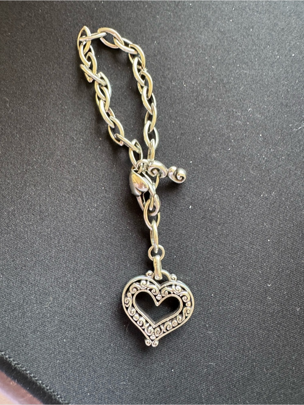 Brighton Silver Heart Link Bracelet with Filigree Charm